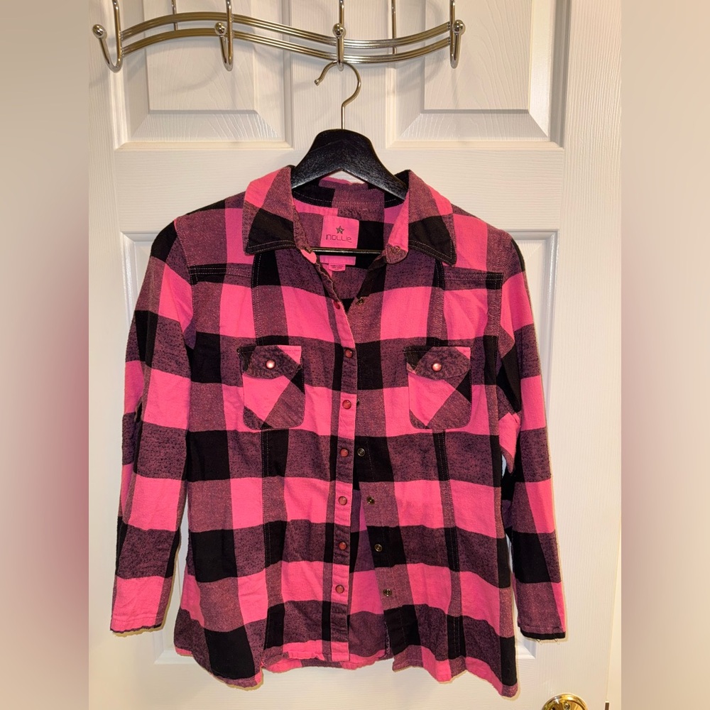 Nollie Pink and Black Plaid Button Down Shirt from PacSun
